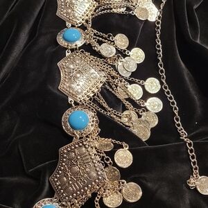 Turquoise Accent Gold-Tone Coin Statement Belt